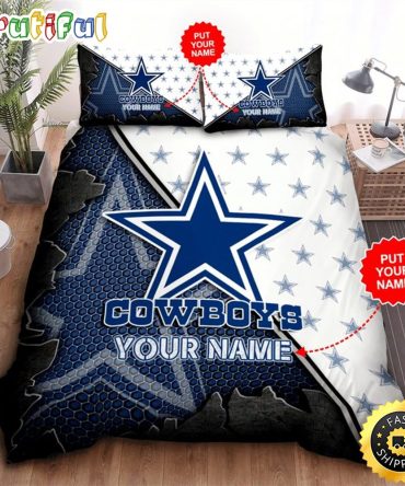 NFL Dallas Cowboys Custom Name White Blue Bedding Set