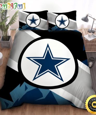 NFL Dallas Cowboys Grey Black Blue Logo Center Bedding Set