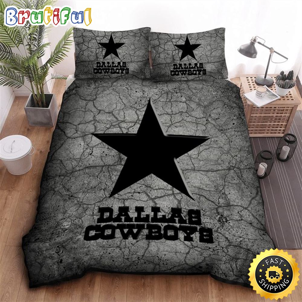 NFL Dallas Cowboys Grey Stone Black Logo Bedding Set