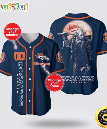 NFL Denver Broncos Baseball Jersey 3D Personalized Skull Score Big With Team Spirit