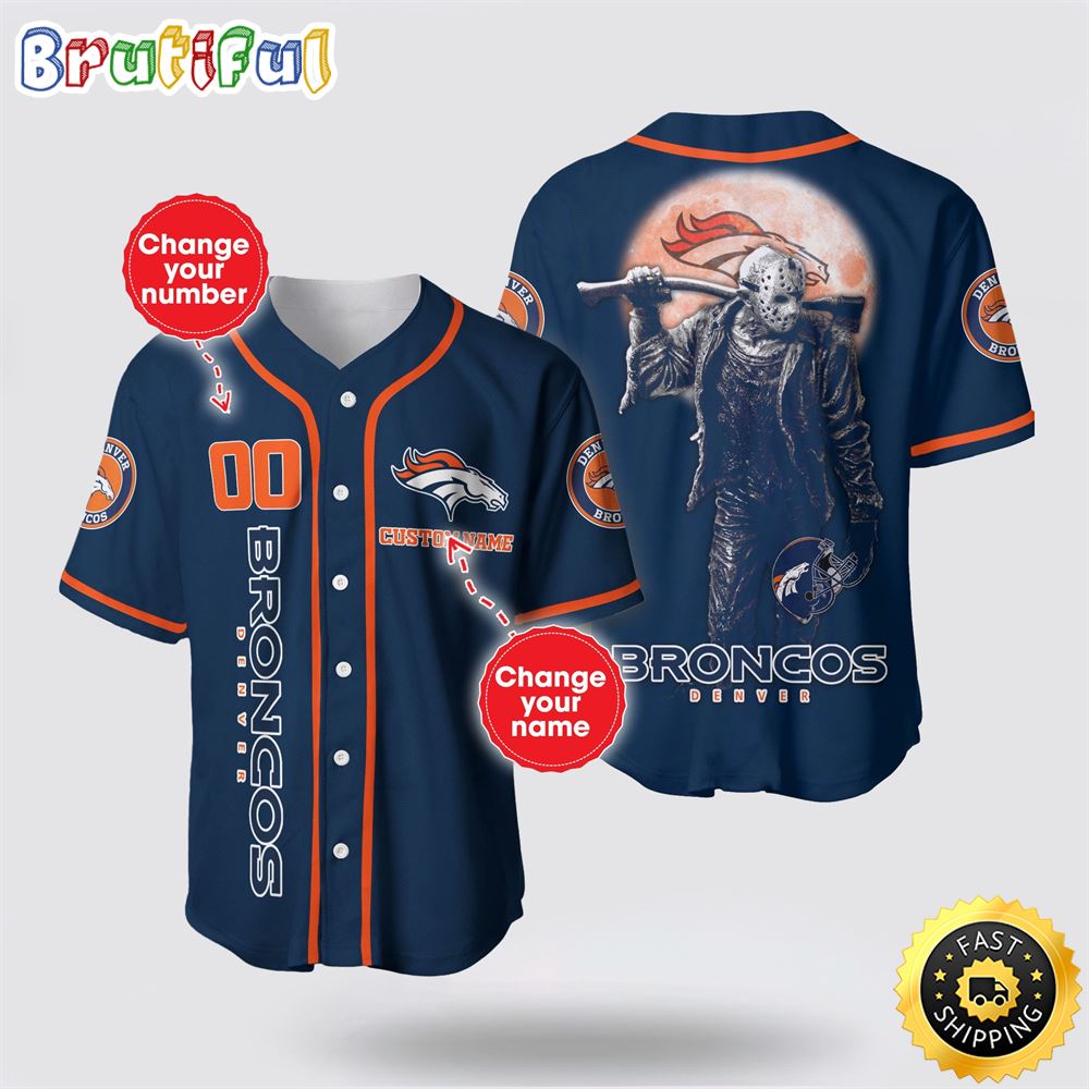 NFL Denver Broncos Baseball Jersey 3D Personalized Skull Score Big With Team Spirit