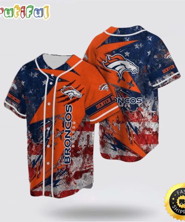 NFL Denver Broncos Baseball Jersey American Flag Graphic Symbol Blue Red Orange Jersey Shirt