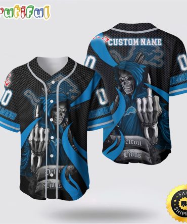 NFL Detroit Lions Baseball Jersey 3D Personalized Skull Gear Up For Game Day