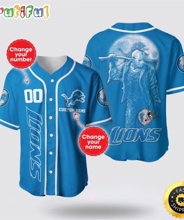 NFL Detroit Lions Baseball Jersey 3D Personalized Skull Score Big With Team Spirit