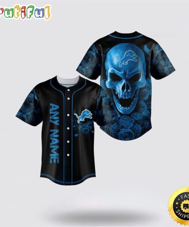 NFL Detroit Lions Baseball Jersey 3D Personalized Skull Top Quality Fan Apparel