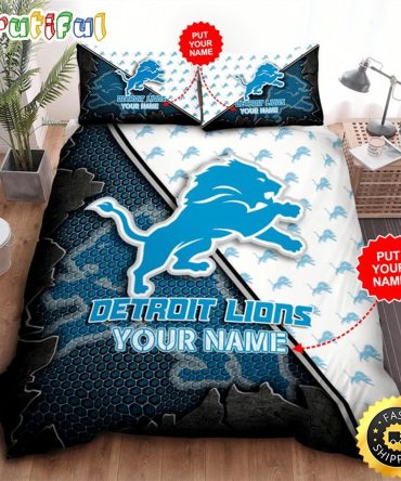 NFL Detroit Lions Custom Name Blue White Bedding Set