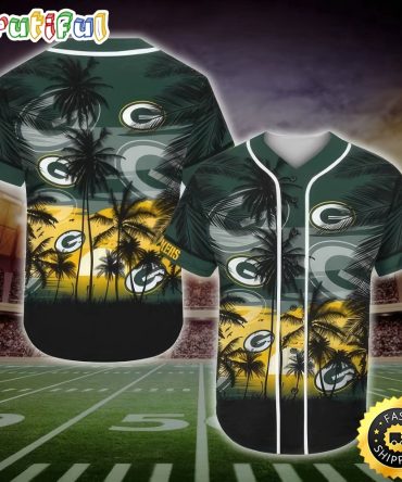 NFL Green Bay Packers Baseball Jersey Shirt Palm Tree