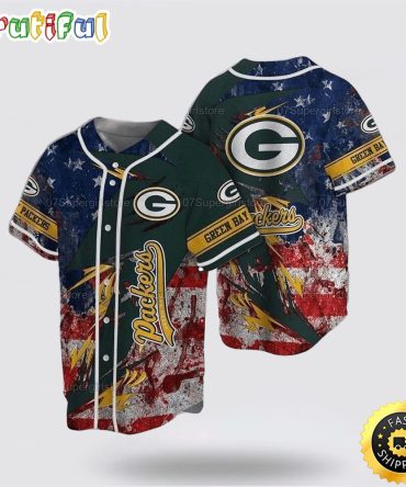 NFL Green Bay Packers Baseball Jersey Symbol American Flag Blue Red Yellow Jersey Shirt