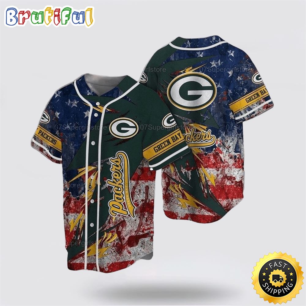 NFL Green Bay Packers Baseball Jersey Symbol American Flag Blue Red Yellow Jersey Shirt