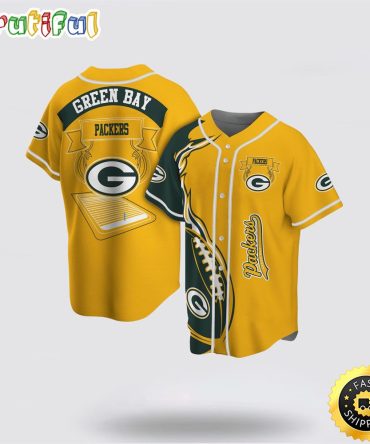 NFL Green Bay Packers Baseball Jersey Symbol Fire Rugby Ball Football Field Yellow Jersey Shirt