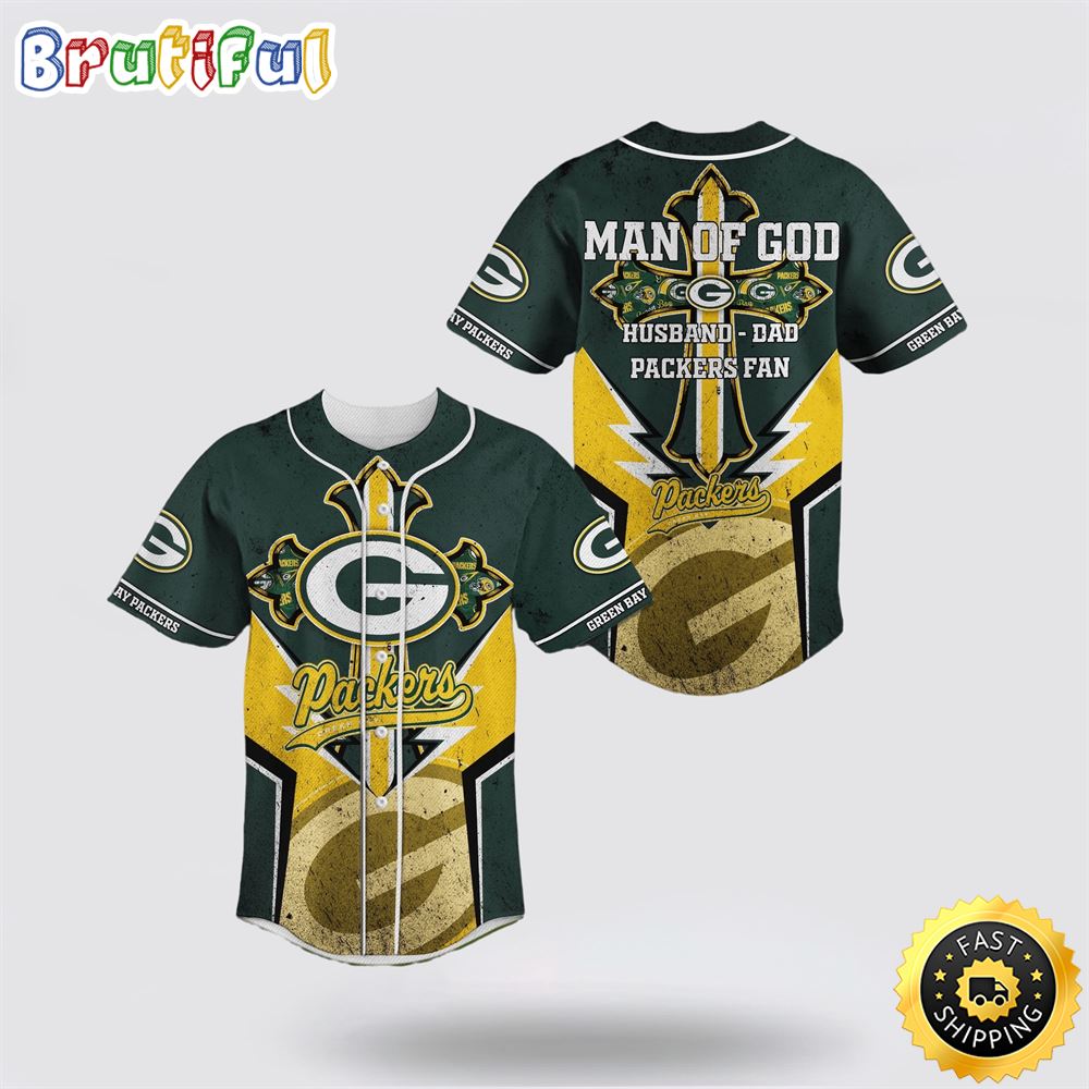 NFL Green Bay Packers Baseball Jersey Symbol Man Of God Husband Dad Packers Fan Green Jersey Shirt