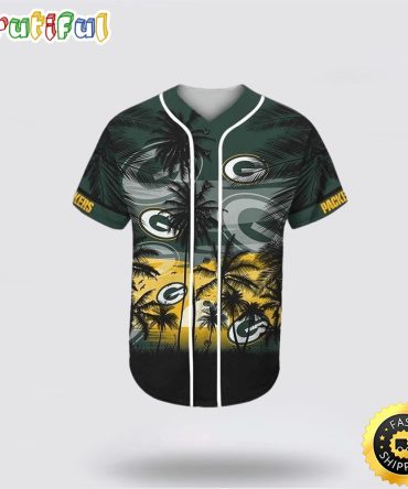 NFL Green Bay Packers Baseball Jersey Symbol Palm Tree On Sunset Green Jersey Shirt