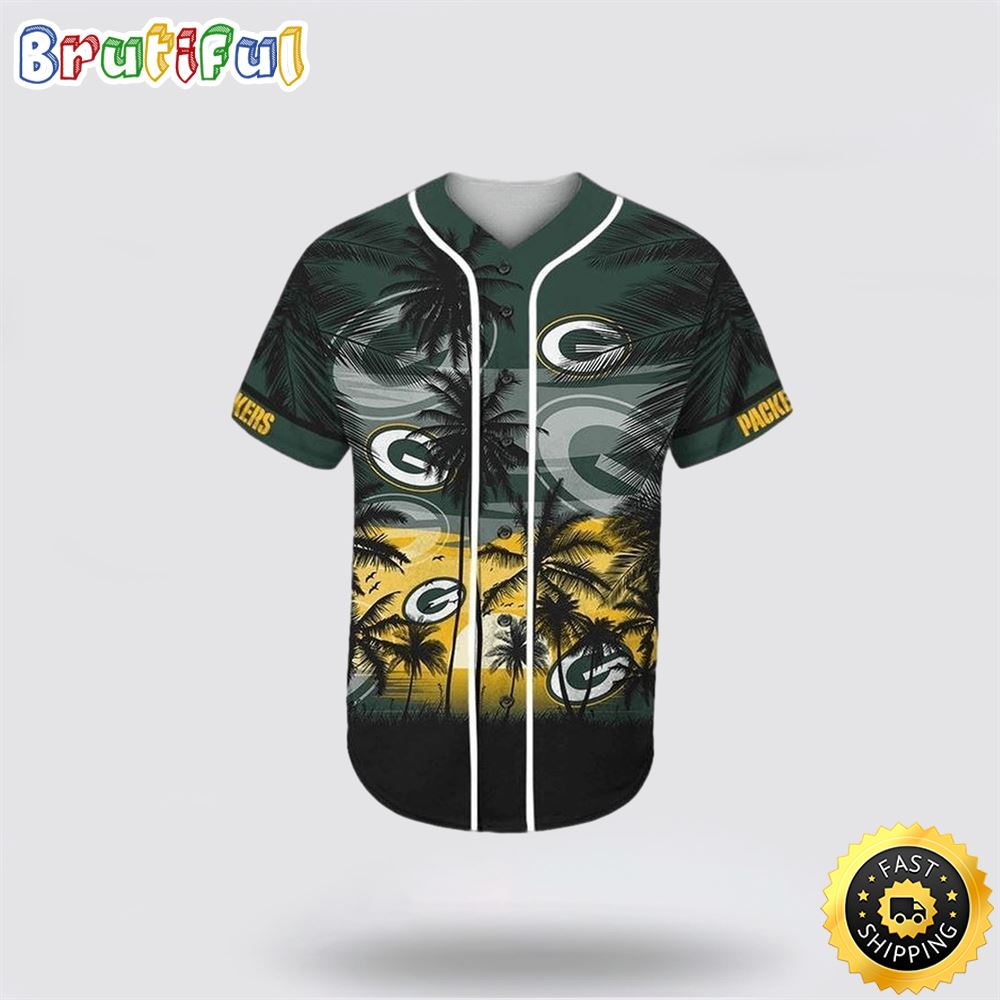 NFL Green Bay Packers Baseball Jersey Symbol Palm Tree On Sunset Green Jersey Shirt