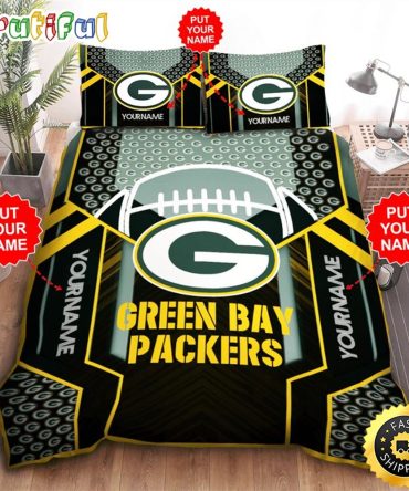 NFL Green Bay Packers Custom Name Big Logo Ball Bedding Set V2