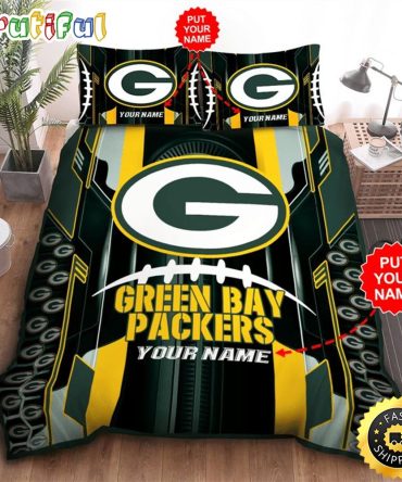 NFL Green Bay Packers Custom Name Big Logo Ball Bedding Set