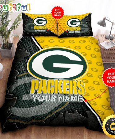 NFL Green Bay Packers Custom Name Green Yellow Bedding Set