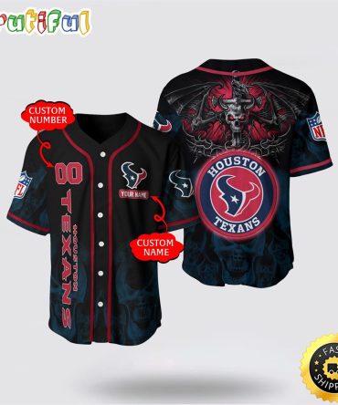 NFL Houston Texans Baseball Jersey 3D Personalized Skull Customization Options Available