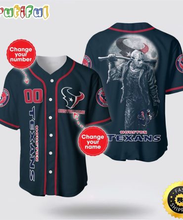 NFL Houston Texans Baseball Jersey 3D Personalized Skull Score Big With Team Spirit