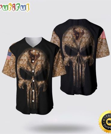 NFL Houston Texans Baseball Jersey Camouflage Skull Summer Gift For Fans