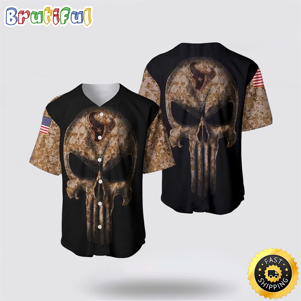 NFL Houston Texans Baseball Jersey Camouflage Skull Summer Gift For Fans