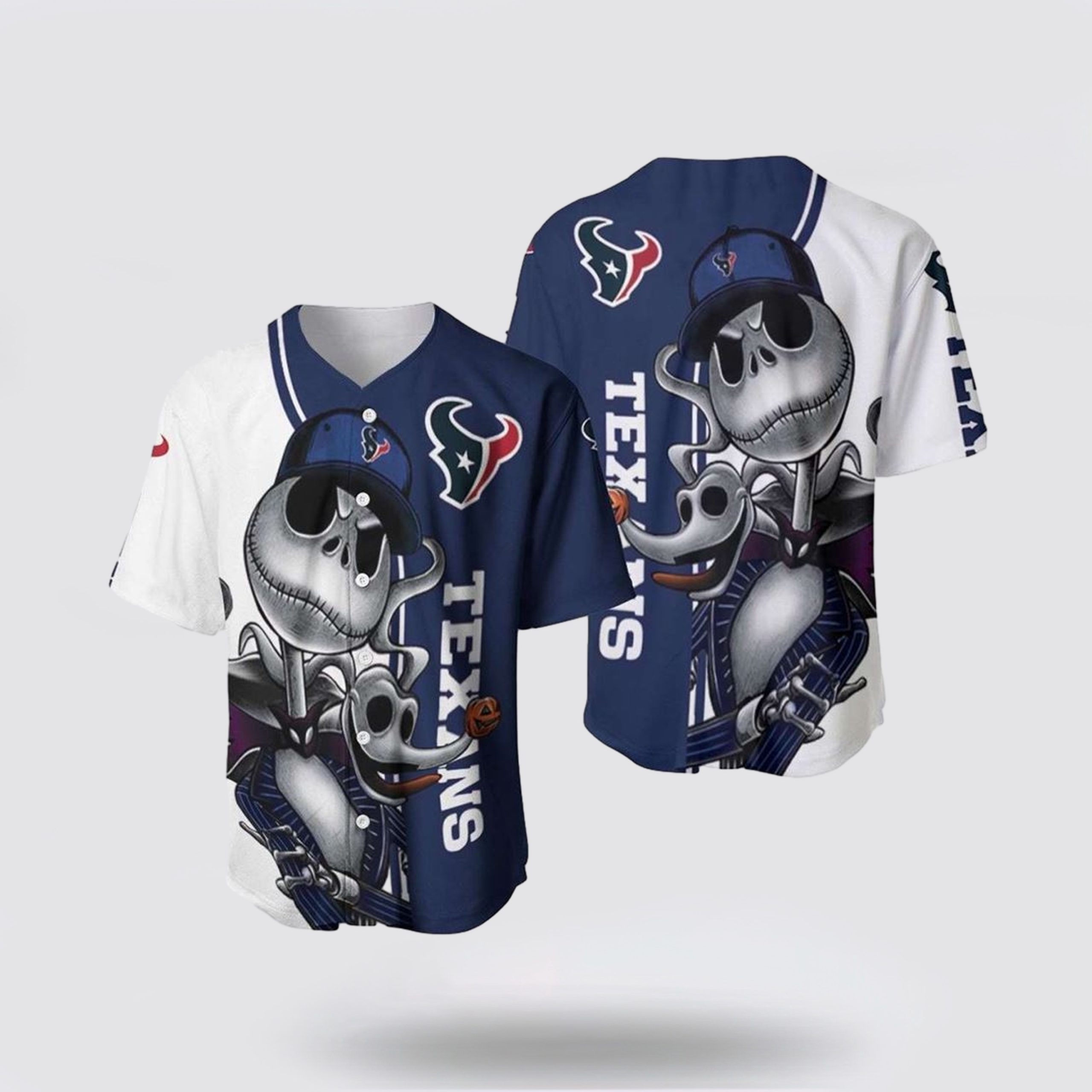 NFL Houston Texans Baseball Jersey Jack Skellington And Zero Perfect Your Team Pride In Laid Back Fashion