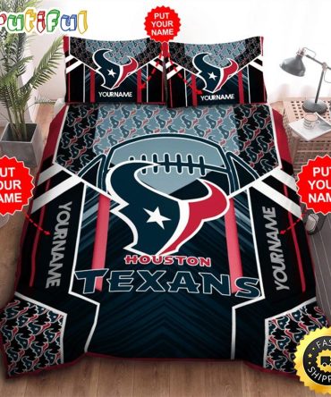 NFL Houston Texans Custom Name Steel Blue Bedding Set