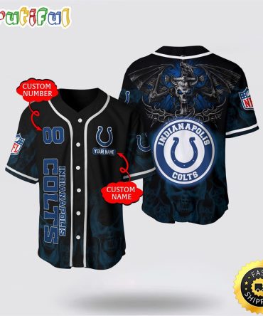 NFL Indianapolis Colts Baseball Jersey 3D Personalized Skull Customization Options Available