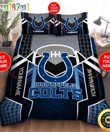 NFL Indianapolis Colts Custom Name Black Blue Bedding Set