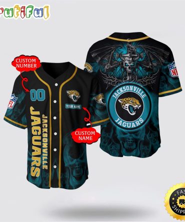 NFL Jacksonville Jaguars Baseball Jersey 3D Personalized Skull Customization Options Available