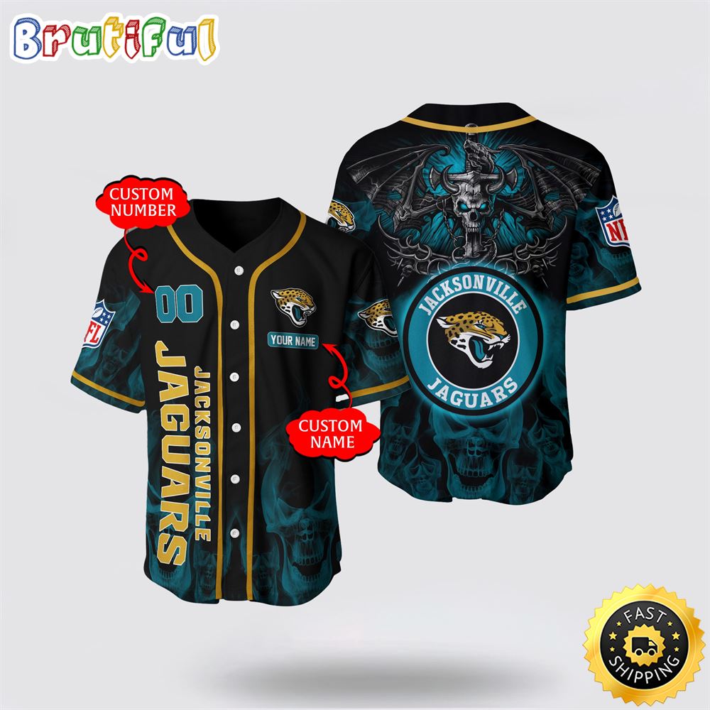 NFL Jacksonville Jaguars Baseball Jersey 3D Personalized Skull Customization Options Available