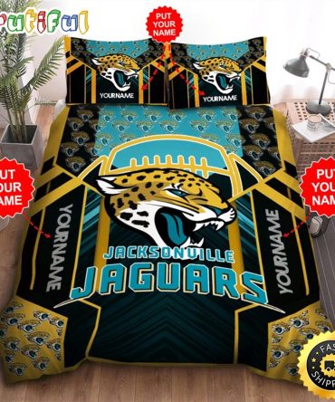 NFL Jacksonville Jaguars Custom Name Black Teal Bedding Set