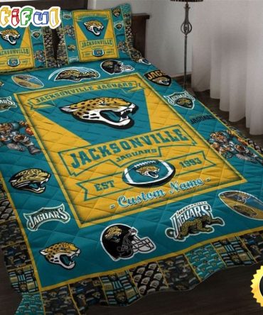 NFL Jacksonville Jaguars Custom Name Teal Gold Bedding Set