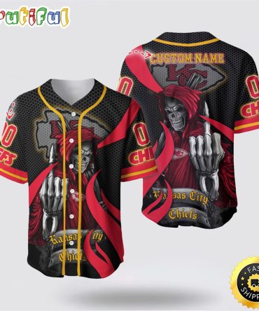 NFL Kansas City Chiefs Baseball Jersey 3D Personalized Skull Gear Up For Game Day