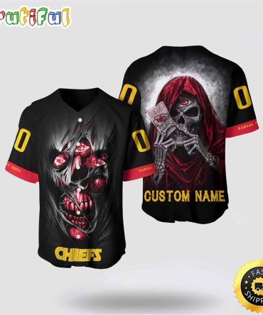 NFL Kansas City Chiefs Baseball Jersey 3D Personalized Skull Stay Cozy And Stylish