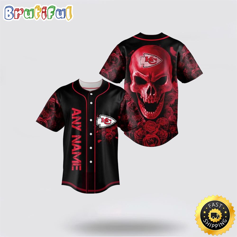 NFL Kansas City Chiefs Baseball Jersey 3D Personalized Skull Top Quality Fan Apparel