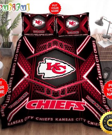 NFL Kansas City Chiefs Custom Name Black Red Bedding Set V2