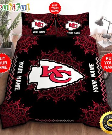 NFL Kansas City Chiefs Custom Name Black Red Bedding Set