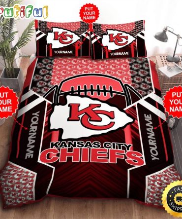 NFL Kansas City Chiefs Custom Name Red Black Bedding Set