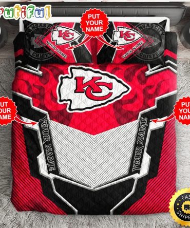 NFL Kansas City Chiefs Custom Name Red Grey Bedding Set