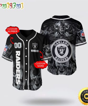 NFL Las Vegas Raiders Baseball Jersey 3D Personalized Skull Customization Options Available