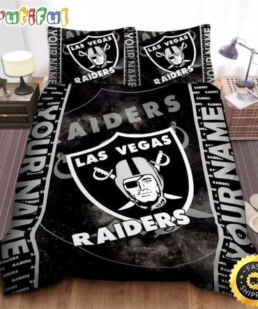 NFL Las Vegas Raiders Custom Name Black Silver Bedding Set