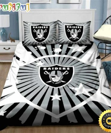 NFL Las Vegas Raiders Grey White Bedding Set