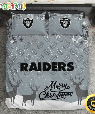 NFL Las Vegas Raiders Silver Merry Christmas Bedding Set