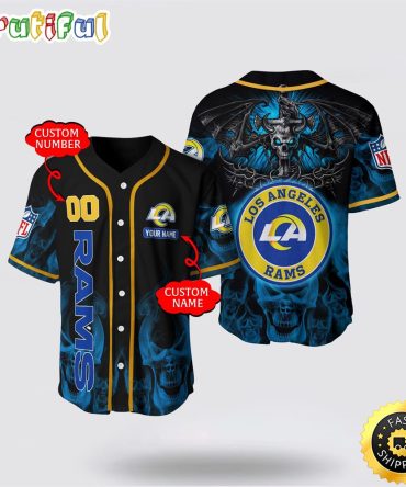 NFL Los Angeles Rams Baseball Jersey 3D Personalized Skull Customization Options Available