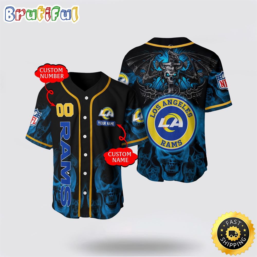 NFL Los Angeles Rams Baseball Jersey 3D Personalized Skull Customization Options Available