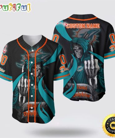 NFL Miami Dolphins Baseball Jersey 3D Personalized Skull Gear Up For Game Day