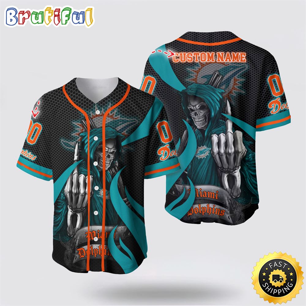 NFL Miami Dolphins Baseball Jersey 3D Personalized Skull Gear Up For Game Day