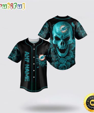 NFL Miami Dolphins Baseball Jersey 3D Personalized Skull Top Quality Fan Apparel