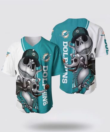 NFL Miami Dolphins Baseball Jersey Jack Skellington And Zero Perfect Your Team Pride In Laid Back Fashion