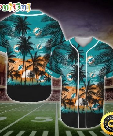NFL Miami Dolphins Baseball Jersey Shirt Palm Tree